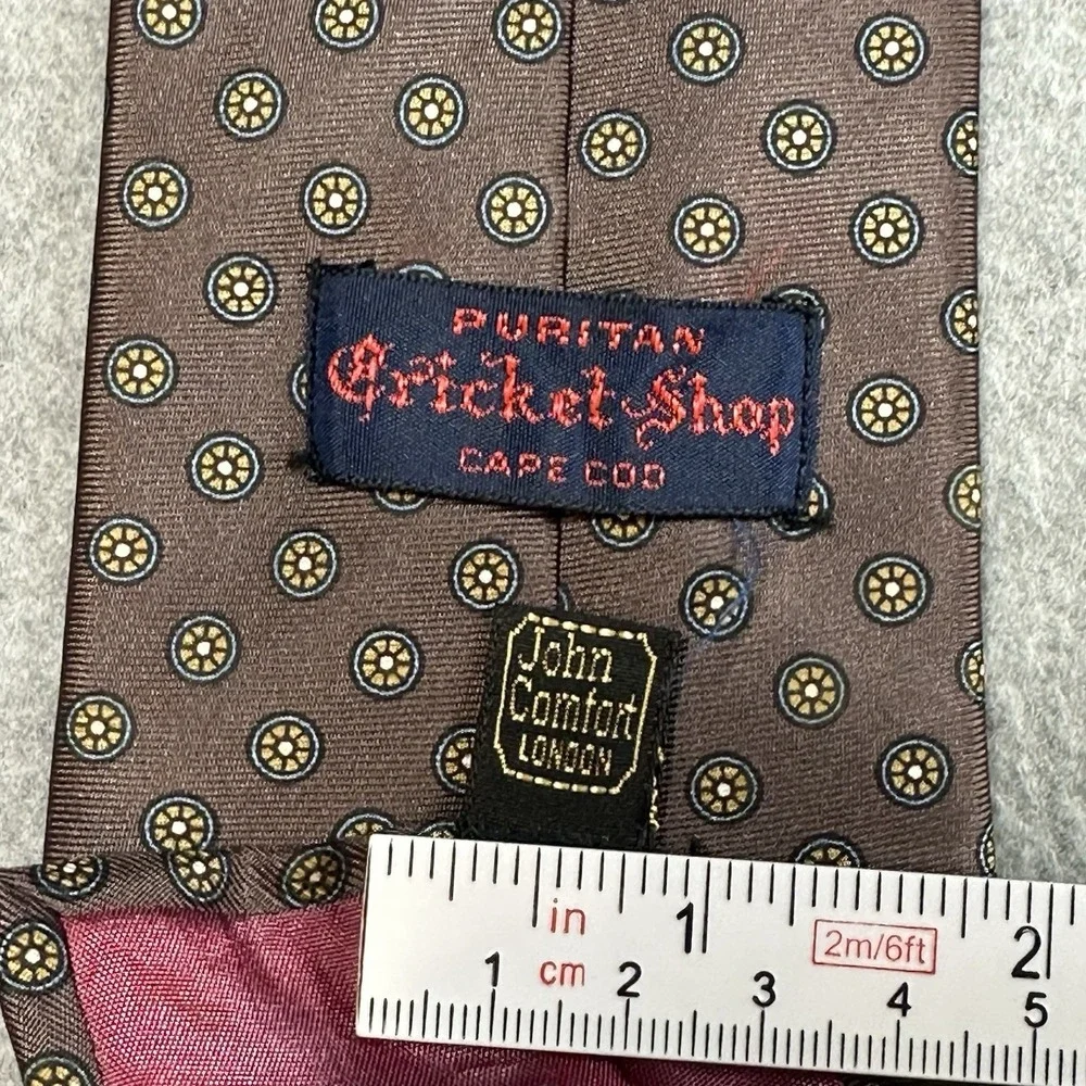 John Comfort London‎ Silk Necktie Brown Medallion Dot Classic Tie 55x3in